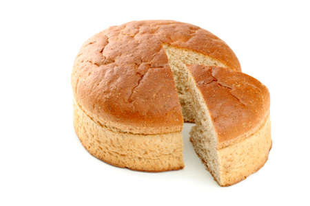 Sliced loaf of fresh bread, isolated on whiteの写真素材