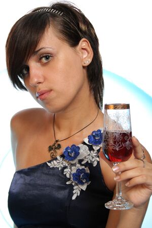 Girl in an blue evening dress , isolated on whiteの写真素材