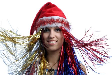 Christmas portrait, isolated on whiteの写真素材