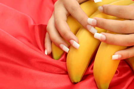 Manicure and banana, backgroundの写真素材