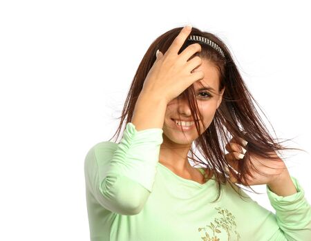 Beautiful girl, isolated on whiteの写真素材