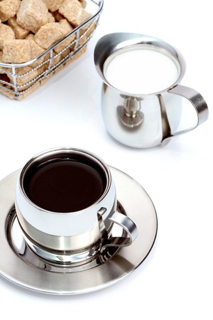 Cup of black coffee with brown sugar and milk 1の写真素材