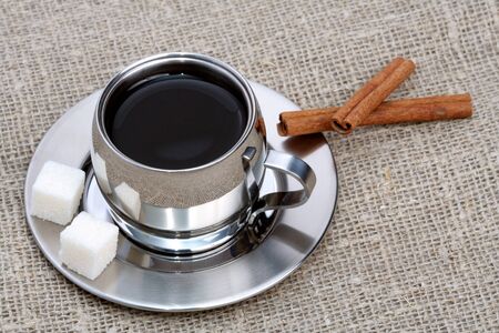 Cup of black coffee with cinnamon, coffee seriesの写真素材