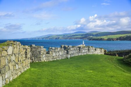Isle of Man landscape view with the wall of Peel Castle.のeditorial素材