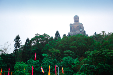 The enormous Tian Tan Buddha statue at high mountain near Po Lin Monastery, Lantau Island, Hong Kong.のeditorial素材