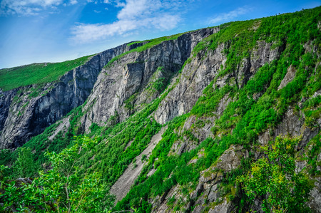 Beautiful landscape and scenery of Norway, green scenery of hills and mountainの写真素材
