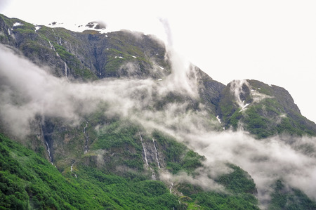 Beautiful landscape and scenery view of fjord in a cloudy day, Norwayの写真素材