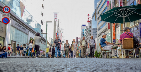 TOKYO, JAPAN - MAY, 2016: People spending their time visiting Ginza street, a very popular shopping area of Tokyo, during weekendのeditorial素材