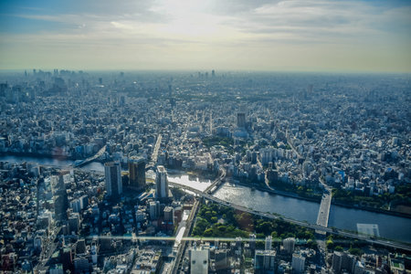 TOKYO, JAPAN - MAY, 2016: Aerial view of Tokyo city taken from top of Tokyo Skytree Towerのeditorial素材