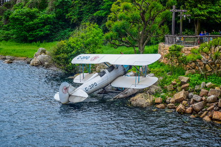 CHIBA, JAPAN - MAY, 2016: An old plane in the river at Tokyo Disneysea located in Urayasu, Chiba,...