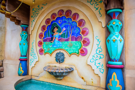 CHIBA, JAPAN - MAY, 2016: Jasmine fountain in Arabian Coast attraction area in Tokyo Disneysea located in Urayasu, Chiba, Japanのeditorial素材