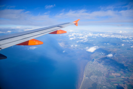 Top view from airplane of the Isle of Man coastline, United Kingdomの写真素材
