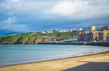 Beautiful beach and coastline of the seaside town Peel, Isle of Man