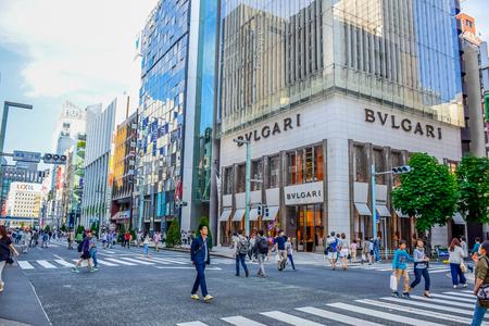 TOKYO, JAPAN: People spending their time visiting Ginza street, a very popular shopping area of Tokyo, during weekendのeditorial素材