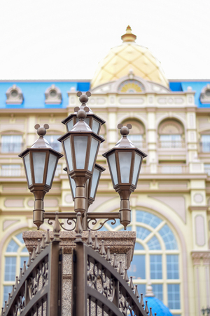 CHIBA, JAPAN: Mickey Mouse gate lamp at the entrance of Tokyo Disneyland Hotel located in Tokyo Disney Resort, Urayasu, Chiba, Japanのeditorial素材