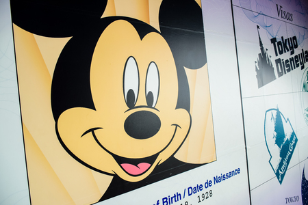 CHIBA, JAPAN: Mickey Mouse's passport and visa to Tokyo Disneyland and Tokyo Disneyseaのeditorial素材