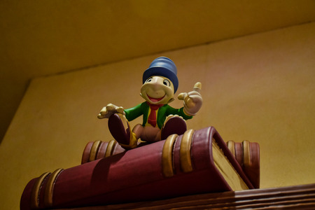 Geppetto`s house with Jiminy Cricket on the table setup in Disneystore located at Shibuya, Tokyoのeditorial素材