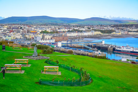 Beautiful landscape view of seaside town of Douglas in the Isle of Man, the capital and largest town...
