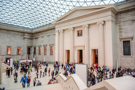 Tourist visiting the British Museum, a public institution dedicated to human history, art and culture located in Bloomsbury, London, in the United Kingdomのeditorial素材