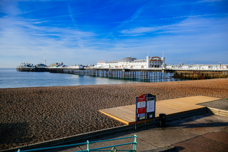 Scenic view of Brighton Palace Pier, one of the most popular tourist attraction in the seaside town of Brighton in England, United Kingdomのeditorial素材