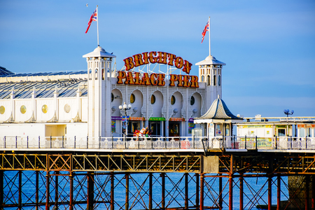 Scenic view of Brighton Palace Pier, one of the most popular tourist attraction in the seaside town of Brighton in England, United Kingdomのeditorial素材
