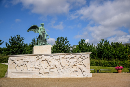 The sculpture of SÃ¸fartsmonumentet, a maritime monument to the Danish Merchant Navy Seamen who lost their lives at sea during World War One, Copenhagen, Denmarkのeditorial素材