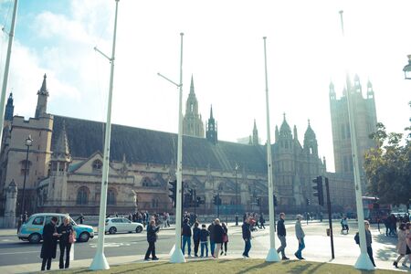 Tourists spending their time at the Palace of Westminster in central London, England, United Kingdomのeditorial素材