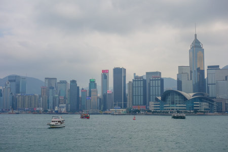 Hong Kong island popular landmark from Victoria Harbor