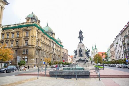Jan Matejko Square, a famous tourists attraction in the center of Krakow city, Polandのeditorial素材
