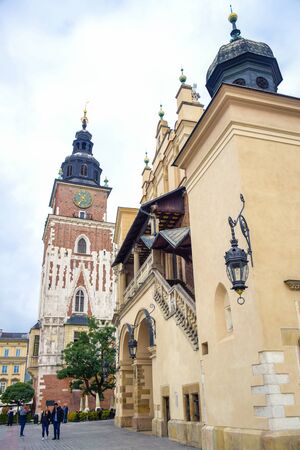 Krakow's Town Hall Tower, the main tower located in Main Square of Main Market Square in the Old Town of Krakow, Polandのeditorial素材
