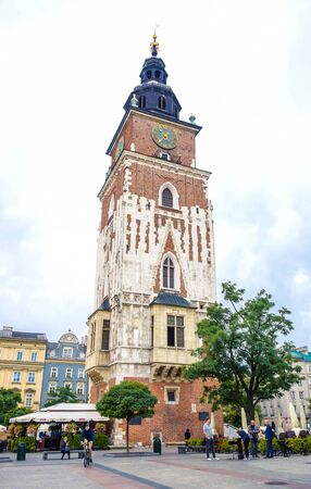 Krakow's Town Hall Tower, the main tower located in Main Square of Main Market Square in the Old Town of Krakow, Polandのeditorial素材