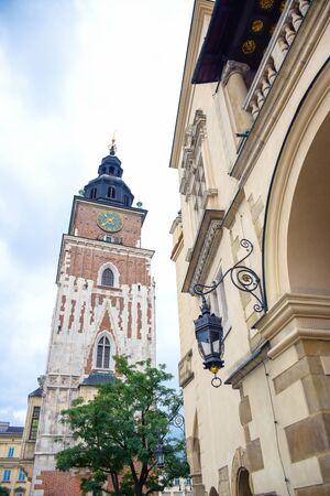 Krakow's Town Hall Tower, the main tower located in Main Square of Main Market Square in the Old Town of Krakow, Polandのeditorial素材