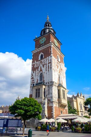 Krakow's Town Hall Tower, the main tower located in Main Square of Main Market Square in the Old Town of Krakow, Polandのeditorial素材