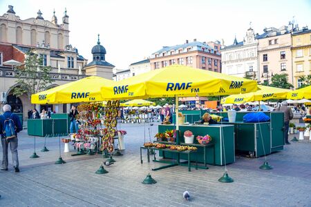 Flower shop selling for tourists located at the center of Main Town Square in the Krakow Old Town area, Polandのeditorial素材