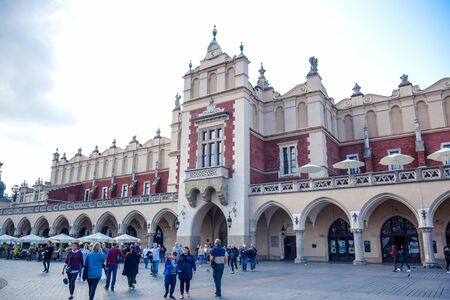 Tourists enjoying their time at Krakow Cloth Hall, the central feature of main market square in the Krakow Old Town, Polandのeditorial素材