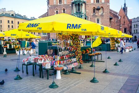 Flower shop selling for tourists located at the center of Main Town Square in the Krakow Old Town area, Polandのeditorial素材