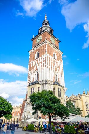 Krakow's Town Hall Tower, the main tower located in Main Square of Main Market Square in the Old Town of Krakow, Polandのeditorial素材