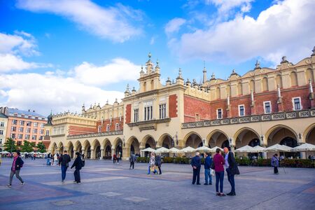 Tourists enjoying their time at Krakow Cloth Hall, the central feature of main market square in the Krakow Old Town, Polandのeditorial素材
