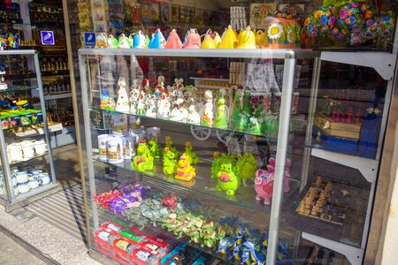 Souvenir shop selling souvenirs for tourists in Krakow old town, the most famous tourist destination in Polandのeditorial素材