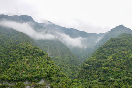Scenic view of Taroko National Park with high green mountain in Taroko National Park, Xiulin Township, Hualien, Taiwanの写真素材