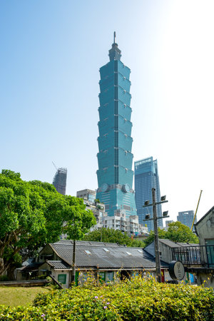 TAIPEI, TAIWAN, APRIL 16, 2023: Taipei 101 skyscraper building, one of the most famous tourist destination in Taipeiのeditorial素材