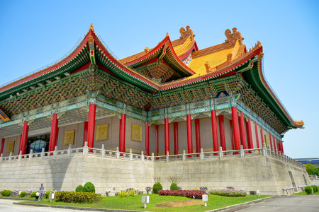 TAIPEI, TAIWAN, APRIL 16, 2023: National Theater at Liberty Square in the area of Chiang Kai-shek Memorial Hall, a very famous tourist destination in Taipei, Taiwanのeditorial素材