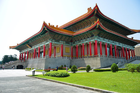 TAIPEI, TAIWAN, APRIL 16, 2023: National Theater at Liberty Square in the area of Chiang Kai-shek Memorial Hall, a very famous tourist destination in Taipei, Taiwanのeditorial素材