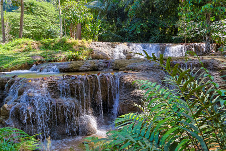 Waterfall in tropical forest, Thailand. Nature background. Waterfall in deep forest.の写真素材
