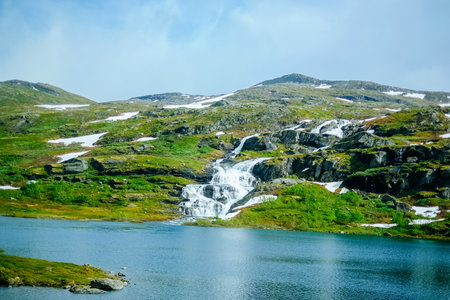 Waterfall in the mountains of Norway, Scandinavia, Europe.の写真素材