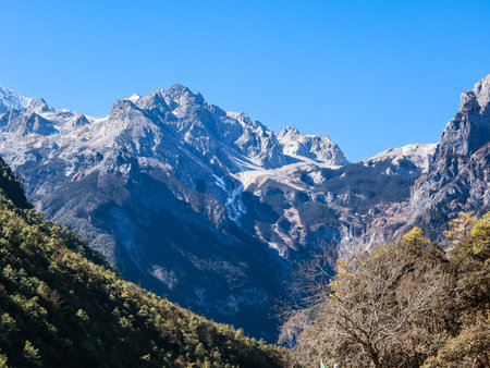 Blue Moon Valley in Jade Dragon Snow Mountain Scenic Area, the most famous tourist destination in Lijiang, Yunnan, Chinaの写真素材