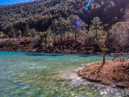 Blue Moon Valley in Jade Dragon Snow Mountain Scenic Area, the most famous tourist destination in Lijiang, Yunnan, Chinaの写真素材