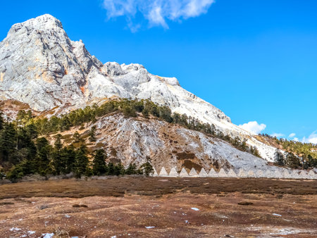 Shambhala Stupa Summit Peak located in Balagezong Grand Canyon National Scenic Area of Diqing in Shangri-La County of Yunnan, Chinaの写真素材