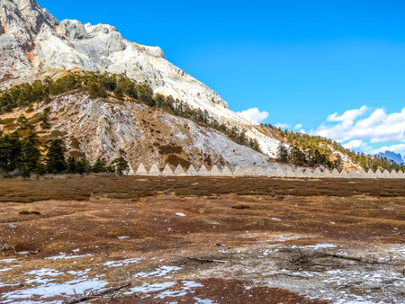 Shambhala Stupa Summit Peak located in Balagezong Grand Canyon National Scenic Area of Diqing in Shangri-La County of Yunnan, Chinaの写真素材