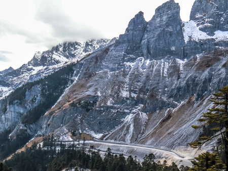 Snow Capped Mountains At Balagezong Grand Canyon National Scenic Area of Diqing in Shangri-La County of Yunnan, Chinaの写真素材